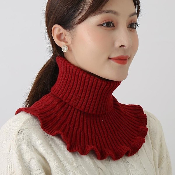 Dame falsk krage Avtakbar halv genser Hold varm Cervica Wine Red