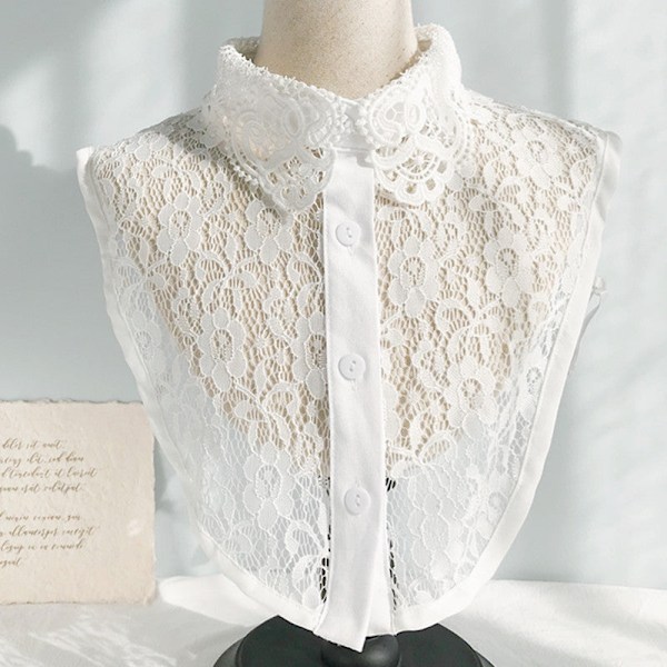Dame falsk krage Avtakbar halv Profesjonell skjorte Svart W Lace flower Model B White