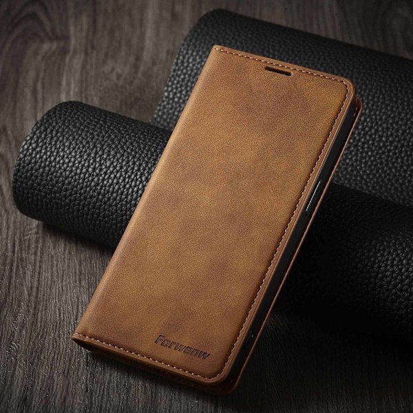 Brunt etui til iPhone 16 Plus pung med kortholder, blødt flip-etui med kortholder