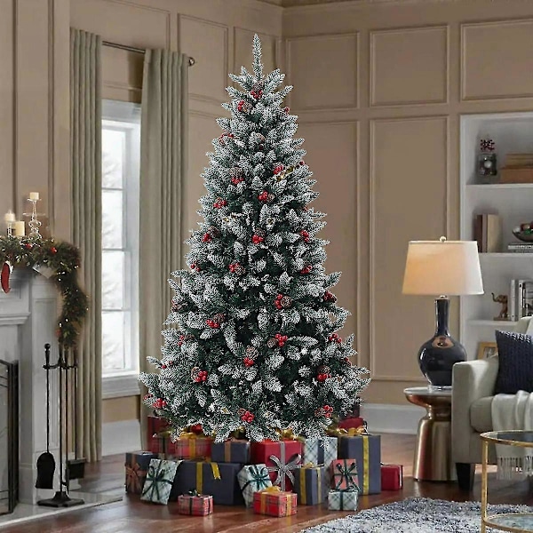 Livingandhome 180 cm Kunstig Juletre med Snødekte Tupper og Røde Bær