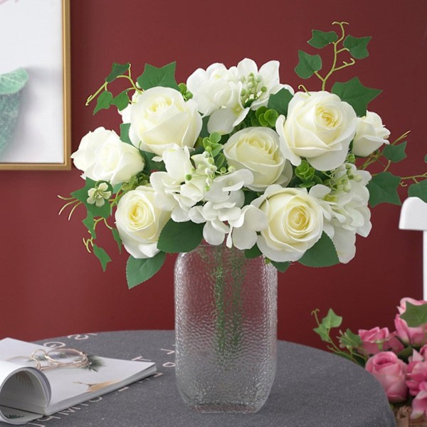 1 Bukett Vacker Konstgjord Blomma Utsökt Faux Sidenblomma Realistisk Dekorativ Simuleringsros