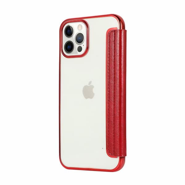 Etui til iPhone 14 Pro Max 6.7 Rød Elektroplettering Transparent Magnetisk Flip 2 i 1