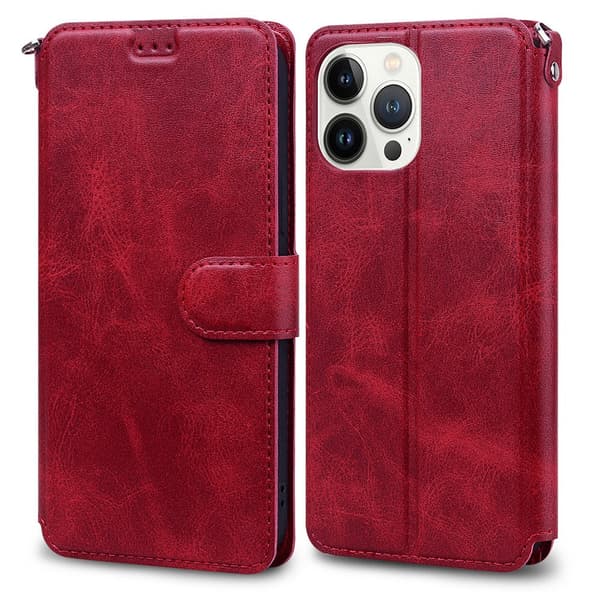 Etui til iPhone 15 Pro rød Flip Wallet med kortholder magnetisk