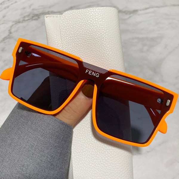 Endelade solglasögon med stor kant i koreansk stil fyrkantiga vindruta solglasögon Big Face Trendiga solglasögon Orange and gray slices