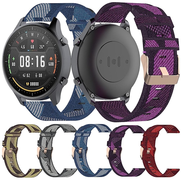 Blå Blårandig Vävd Nylon Armbandsrem Kompatibel med Xiaomi Mi Watch Color, Garmin Vivoactive 4