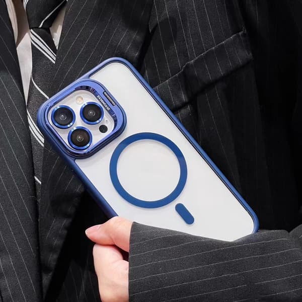 Fodral för iPhone 15 Pro Magnetiskt Stativ Linsdetalj Mörkblå Noz37239