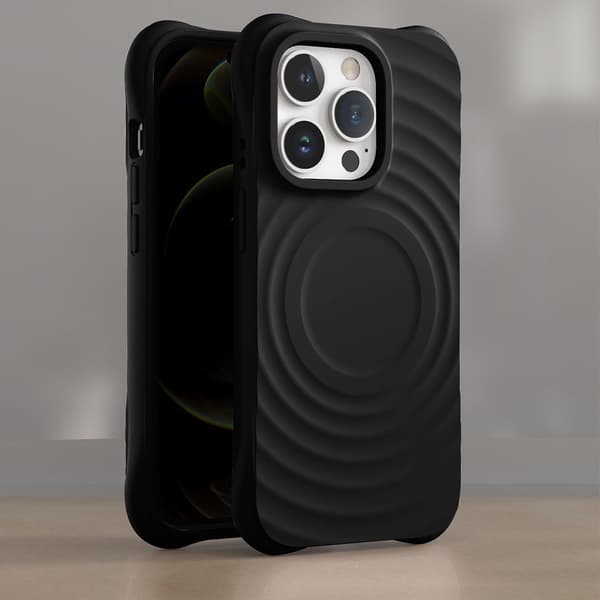 Fodral för iPhone 15 Plus/14 Plus Flytande Silikon Vågtextur Silikon Svart