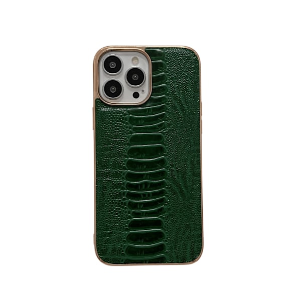 Etui til iPhone 13 Pro, firbenmønster, markgrøn, galvaniseret ægte læder, rullet læder, klassisk business single