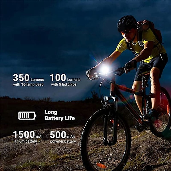 LED Sykkellys Super Sterk USB Oppladbar Kraftig 4 Lysmoduser Sykkellys IPX5 Vanntett