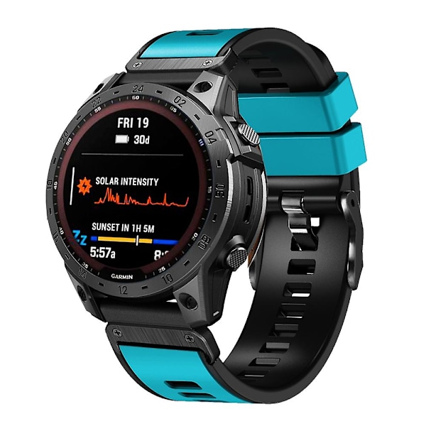 Himmelblå Svart Himmelblå Svart Tofarget Silikonklokkereim kompatibel med Garmin Fenix 7x