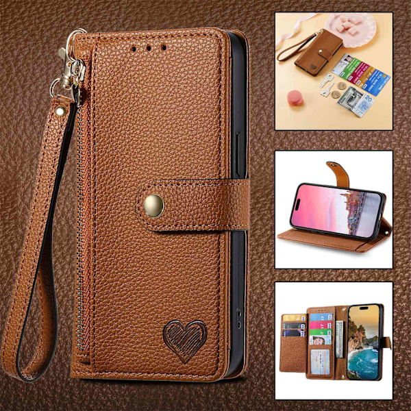 Etui til iPhone 14 Brun [kort snor] Source Love Pebbled RFID-blokkerende stropp