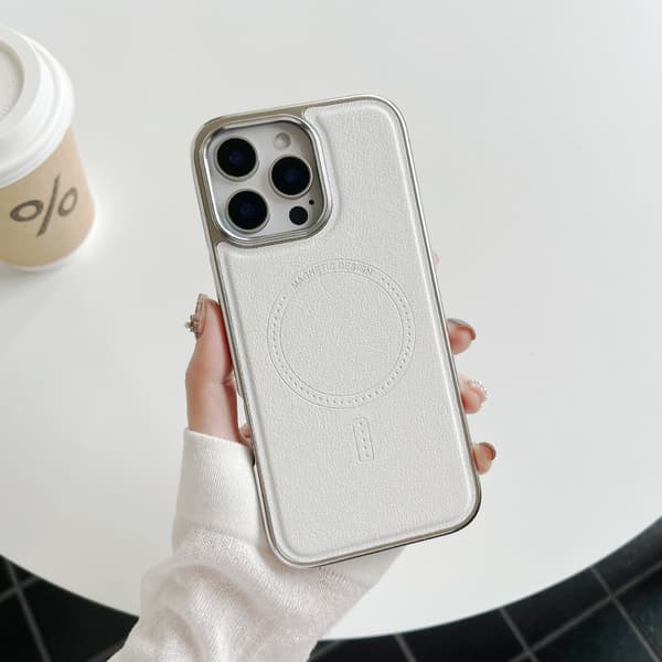 Etui til iPhone 16pro Hvit Original farge lærtekstur magnetisk plating
