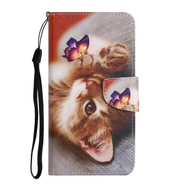 Etui til iPhone 14 Pro Sommerfugl Kat Malet Print Flip Wallet med Kortholder