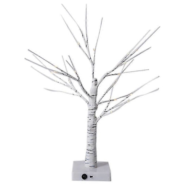 Birke Dekorativt Lystræ 24 Varm Hvid Led Stjerne Batterier USB Drevet Timer Bordplade Dekoration