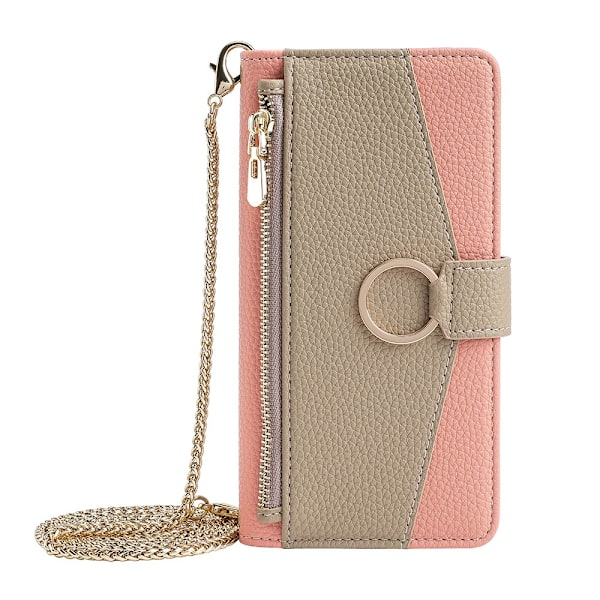 Etui til iPhone 16 Pro Pink (med hardwarekæde) Flip Wallet med kortholderrem og stativ
