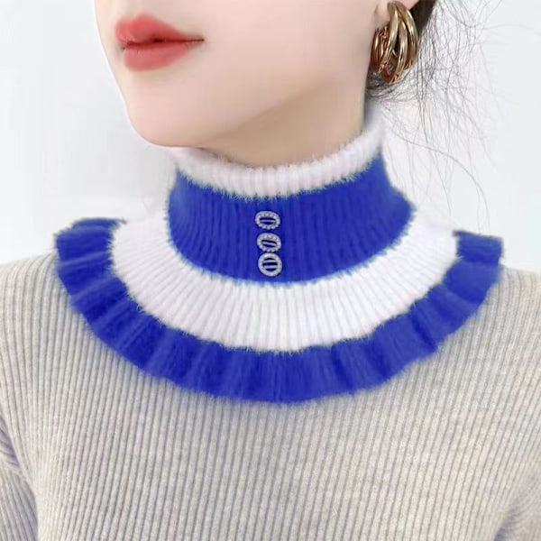 Falsk krage for kvinner, vindtett skjerf, cervikal støtte, tykkere Blue White