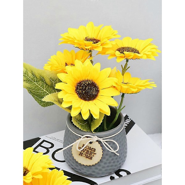 Amerikansk solros konstgjord blomma keramisk krukväxt grey