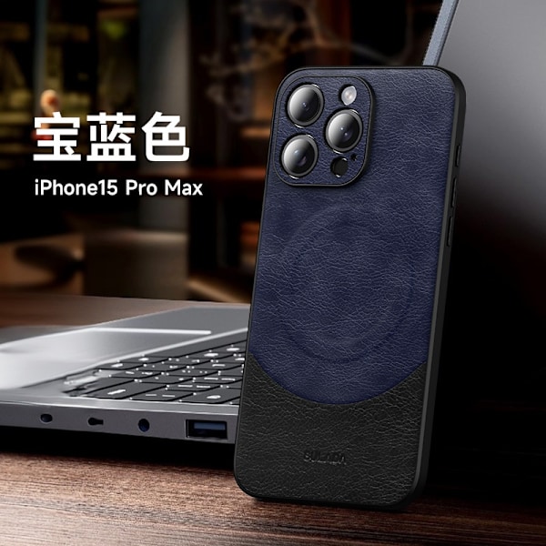 Etui til iPhone 14 Pro, kongeblått lær mønster, magnetisk