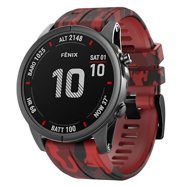 Rød Rød Kamuflasje Silikonklokkereim kompatibel med Garmin Fenix 7x