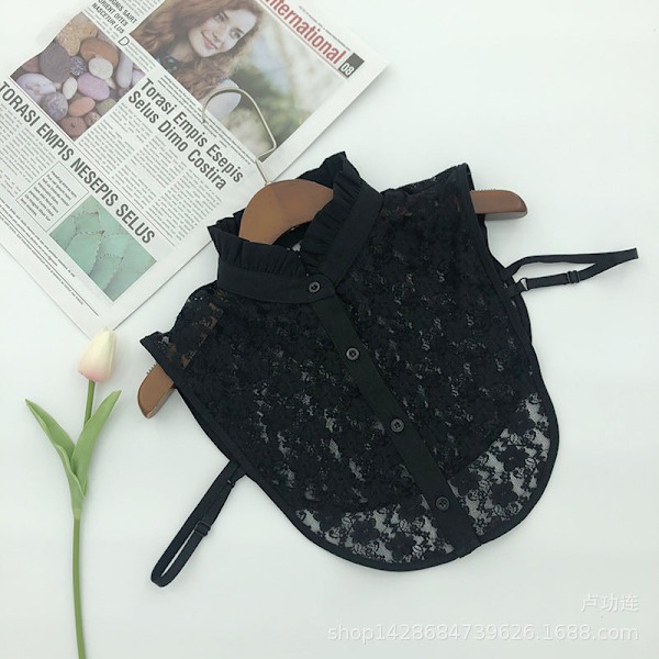 Dame falsk krage Avtakbar halv Rhinestone Skjorte Vinter Wh 30*30 Black
