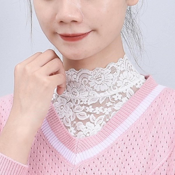 Dame falsk krage Avtakbar halv skjorte Dekorativ St Blonde W White (L size) thin (elastic collar)