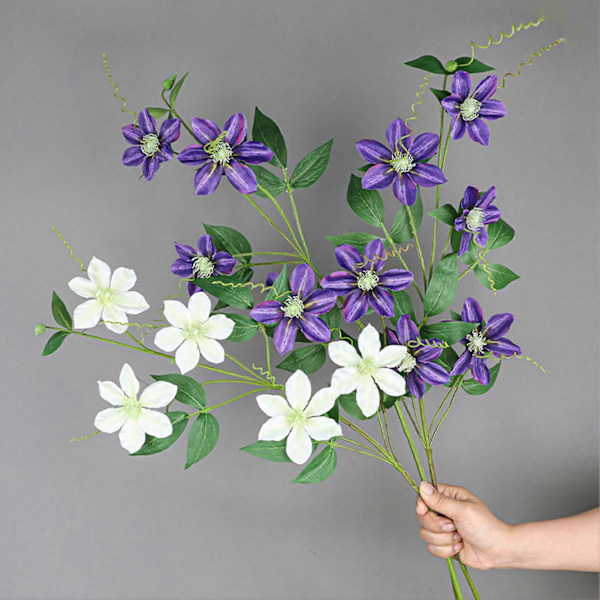 stic 5-Hoved Klematis Kunstig Blomst Nem at Vedligeholde Purple