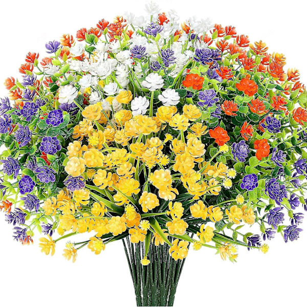 Kunstige blomster, 16 stk. UV-bestandige falske blomster utendørs, kunstige plastblomster Mixed Color-d 16