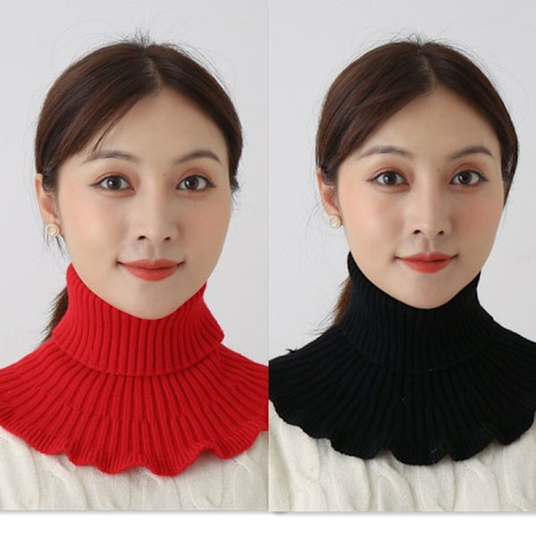 Dam Fejk Krage Varmt Nackskydd Bandana Mångsidig D [Wool scarf 2 pack] Bright Red Black