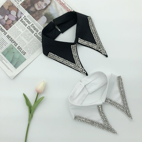 Dame falsk krage Avtakbar halv Mote Trendy Perlebesatt Styl White
