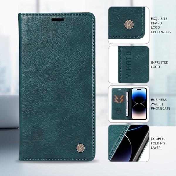 Etui til iPhone 14ProMax blå Pebbled Magnetisk Wallet med Kortholder Flip