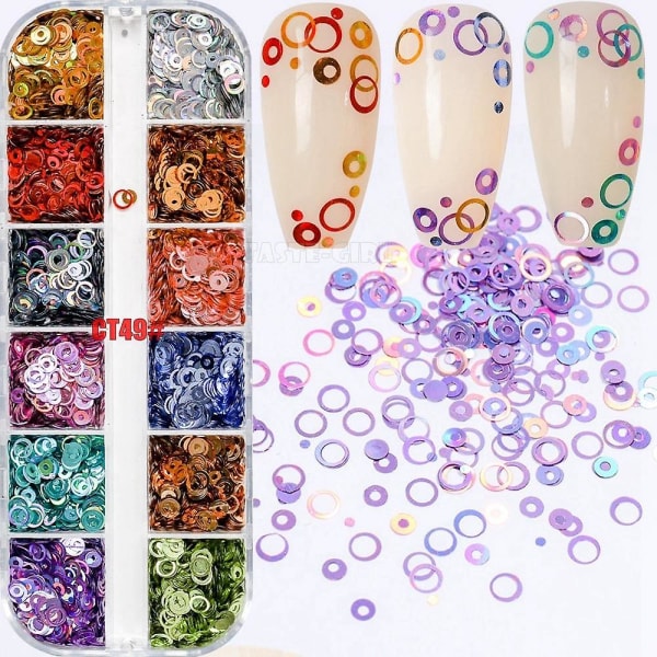 Blanda storlekar Dreamlike Rainbow Round Holo Circle Pailletter Nail Glitter Paillette CT49