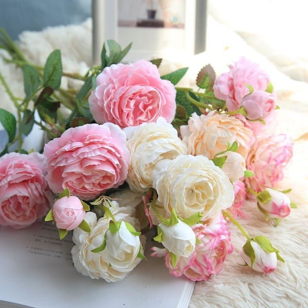 1 STK 3 Hoveder Rose Silke Kunstig Pæon Blomst til Hjem Bryllup Væg Blomsterdekoration Blomsterfest Red