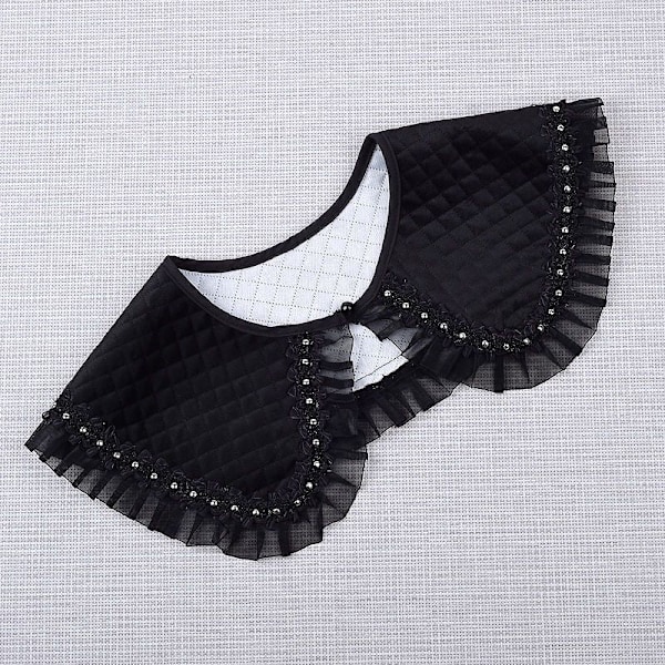 Dame falsk krave Perle Fortykket Alsidig Lotusblad Dukke P06 black button