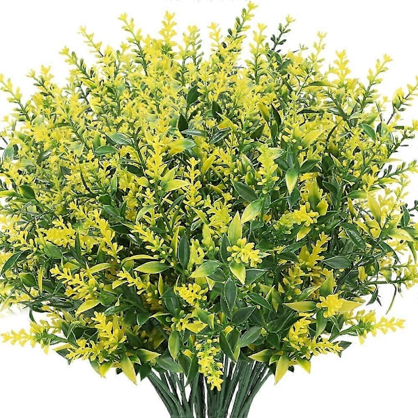 Kunstige Lavendelblomster Planter 8 Stykker, Livagtige UV-resistente Falske Buske Grønne Buske Buket Yellow 4
