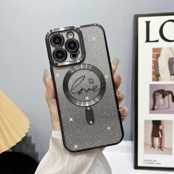 Etui til iPhone 15 Plus Glitter Elektrobelagt Magnetisk Sort Noz35516