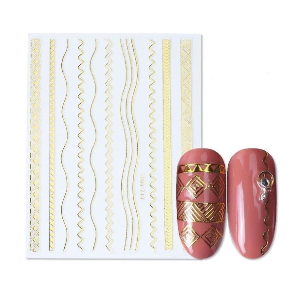 Geometriska Nail Art Sticker Dekaler ihåliga tejp Liner Stripe självhäftande skjutreglage STZ-G013 Gold