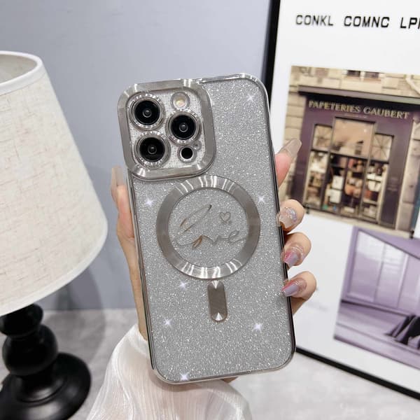 Etui til iPhone 14 Pro max Glitter Elektrobelagt Magnetisk Sølv Noz35426