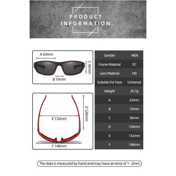 Polarized Night Vision Solglasögon Sport Polarized Solglasögon Herr Outdoor Glasögon för Ridning C29 transparent red and gray sheet