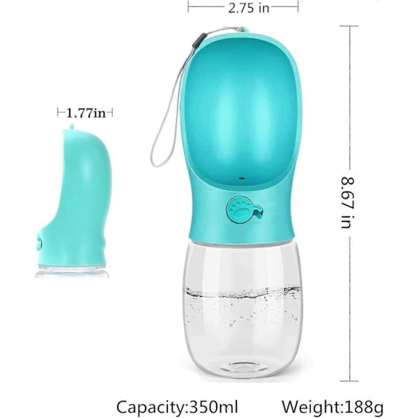 Hundflaska 350ml Portabel Hundflaska, Reseflaska för Hundar - Vattenflaska med Låsknapp för Hundar, Katter, Husdjur - BPA-fri