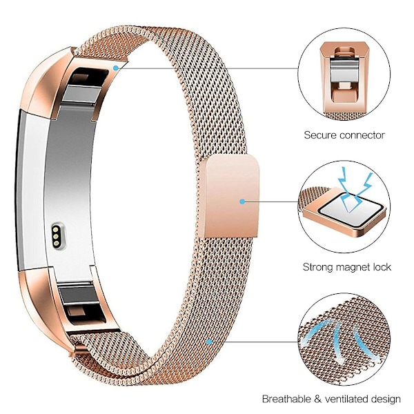 Kultainen ruostumattomasta teräksestä valmistettu magneettiranneke, yhteensopiva Fitbit Alta:n kanssa, 130-170 mm