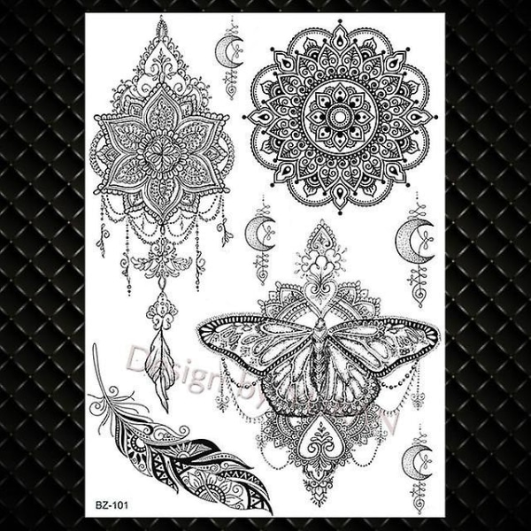 Kvinnor Big Arm Owl Fake Temporary Tattoo - M ala Flower India Tattoo Stickers GBZ101