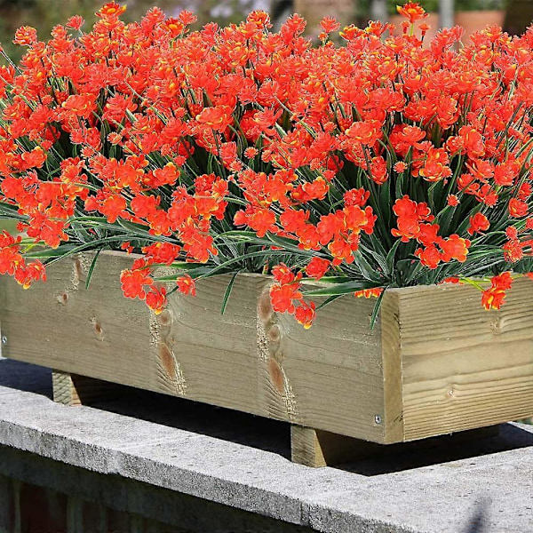 8 Bundter Kunstige Fake Blomster UV-bestandige Buske Planter, Falsk Plastik Grønt Orange Red 20
