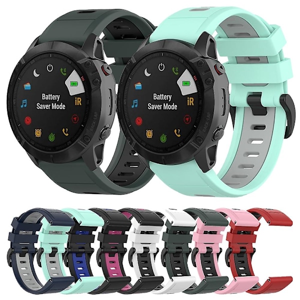Svart Blå Svart Blå 26mm Tofarget Silikon Jack Klokkereim kompatibel med Garmin Fenix 7x