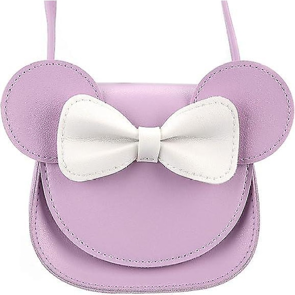 Liten Museøre Sløyfe Crossbody Veske, PU Skulderveske Håndveske for Barn Jenter Småbarn (Sløyfe&lilla)