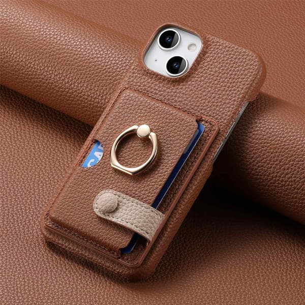 Etui til iPhone 13 Pro brun Pebbled Plain Wallet med kortholderring