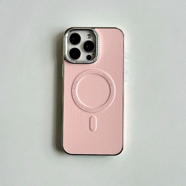 Fodral för iPhone 13 Pro Max Rosa kristallram Läder Magnetisk