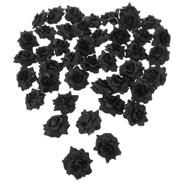 50 stk. Kunstig Bryllupsbuket Rose Blomst Til- Bryllup Sorte Kunstige Roser Silke Blomsterhoveder Bulk Sorte Roser Falske Roser