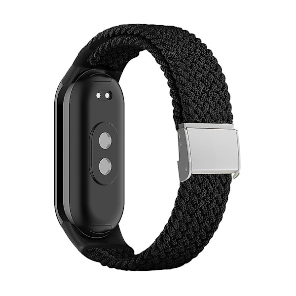 Musta musta nailonpunottu terässolkikellon ranneke, yhteensopiva Xiaomi Mi Band 8:n kanssa