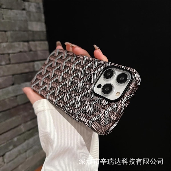 Kotelo iPhone 13:lle, musta, houndstooth-nahkaa, magneettinen