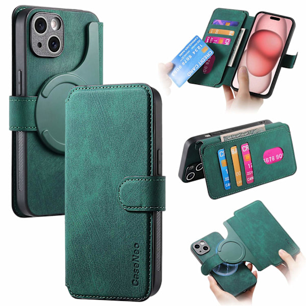 Etui til iPhone 14 grøn magnetisk separationsflip
